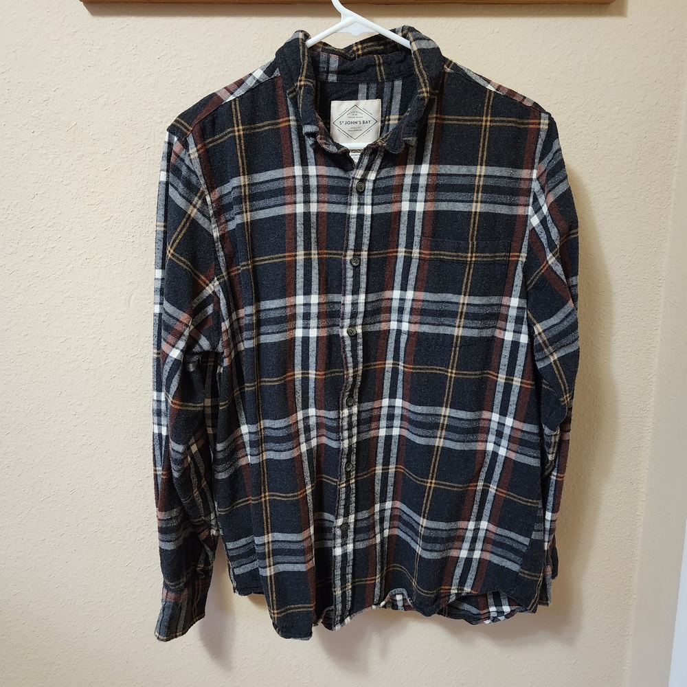 Men's St. John's Bay Black & Brown Flannel Button Down Long Sleeve Shirt